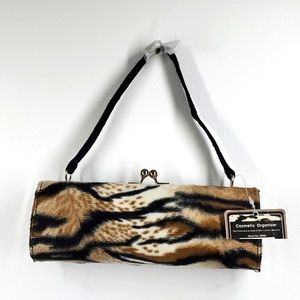 Show Colors Cosmetic Organizer Faux Animal Print Black Tan Fur Bag NWT